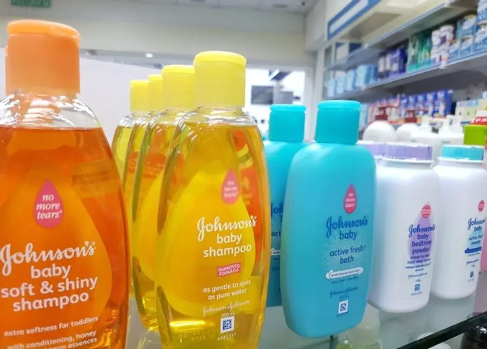 Johnson's baby shampoo bottles on a shelf
