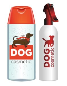 Image of no brand dog grooming products like shampoo and conditioner for example purposes
